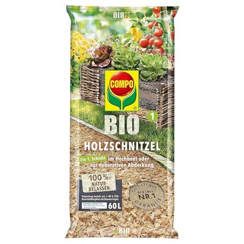 COMPO BIO Holzschnitzel zur dekorativen Abdeckung oder als perfekte Grundschicht einer Hochbeet-Befüllung 60L