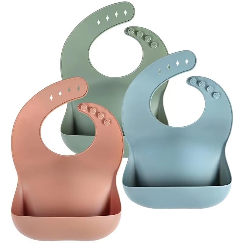 Image of Cuddle Campus Set of 3 Silicone Bibs for Babies & Toddlers,Soft Adjustable Bibs with Pocket Food Catcher for Baby Girl,Boy