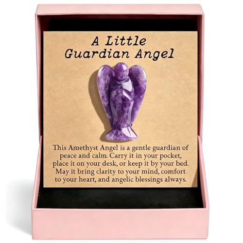 Taxhtext Amethyst Crystal Guardian Angel Gift for Mom Sister or Friend Pocket Hug Keepsake for Anxiety Relief Emotional Support Sympathy Thinking of You Gift(Purple)