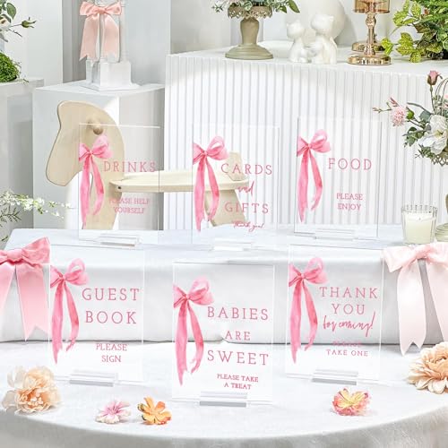 Image of Vercraft 6 Pcs Pink Bow Baby Shower Table Decorations