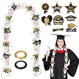 Whaline Graduation Candy Lei Making Kit, 32.8Ft Black Gold DIY Candy Wreath 2024 Graduation Leis Decor with 120Pcs Cutouts 2 Roll Ribbon Congrats Grad Candy Necklace for Grad Party Craft Supplies