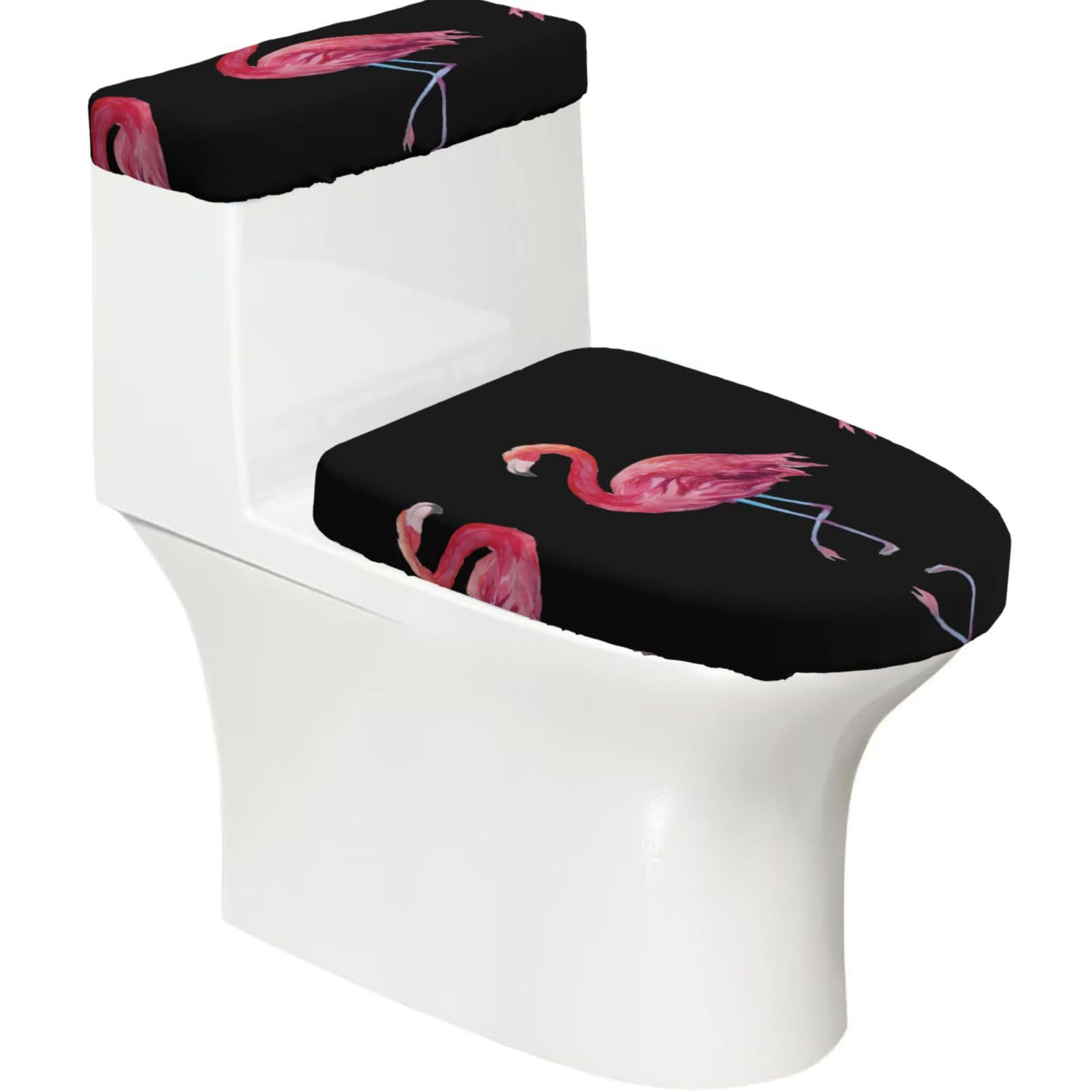 Mrowyc Black Watercolor Flamingos Printed Toilet Seat Set - Set Of 2 - Universal Toilet Seat Cover - Housewarming Birthday Christmas Gift