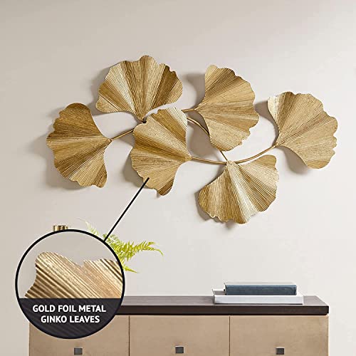 Madison Park Wall Art Living Room Décor Faye Metal Foil Ginkgo Leaf Large Home Accent Modern Inspired Dining, Bathroom Decoration Ready to Hang Ornament for Bedroom, 43" W x 23.5" H x 1.6" D, Gold - Image 4