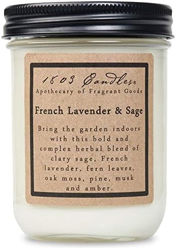 1803 Candles - 14 oz. Jar Soy Candles - (French Lavender & Sage)