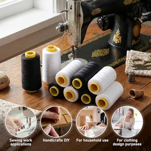 Conos de hilo para costura 3000 yardas negro y blanco miniatura 3