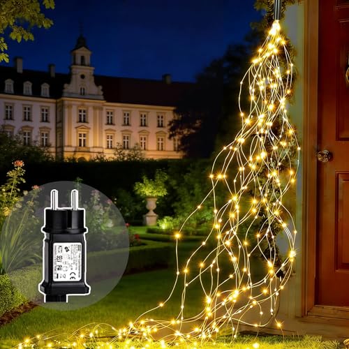 Yomistar Luci Albero di Natale 2M 400 LED Fascio di Luci con Spina, 9 Modalità Luci di Natale con Timer, IP65 Impermeabile Cascata Luminosa per Natalizia Interno Esterno Decorazione