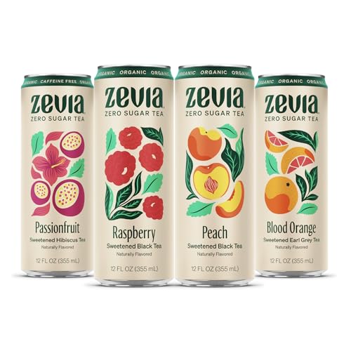 Zevia Zero Sugar Tea, Fruity Tea Variety Pack, 12 oz Cans (12-Pack) – Naturally Sweetened, Zero...