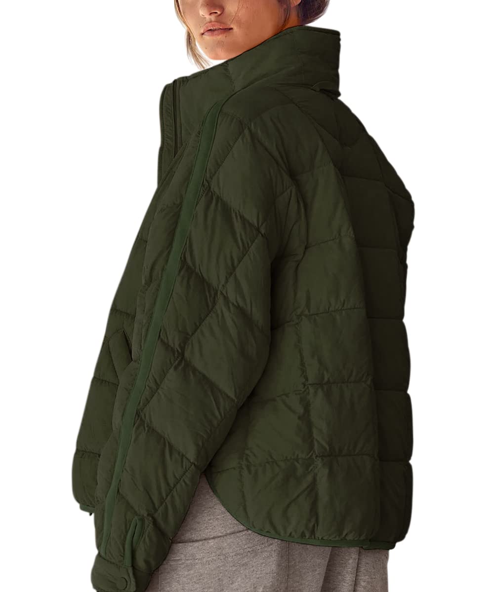 Aiopr Women's Oversized Lightweight Down Coat Long Sleeve Zip Packable Short Puffer Jackets