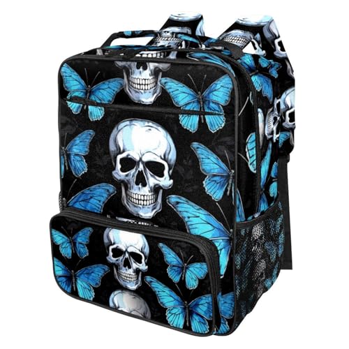 Sac à dos de voyage papillon bleu et crâne pour ordinateur et travail