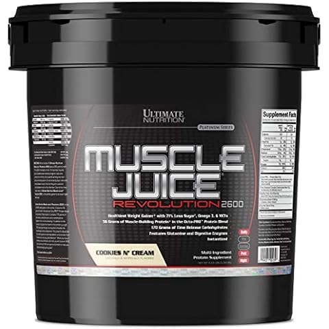 Ultimate Nutrition Muscle Juice Revolution 2600 Weight Gainer, Intestinal Health, Muscle Recovery with Glutamine, Micellar Casein and Time Release Complex Carbohydrates, Cookies N Cream Powder, 11.1 Pounds Cover