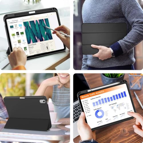 Image of Printme Compatible with iPad (A16) 11th Generation Case 11 Inch 2025, for iPad 10th Generation Case 10.9 Inch 2022 with Pencil Holder, Slim Trifold Stand Protective Cover with Soft TPU Back (Black)