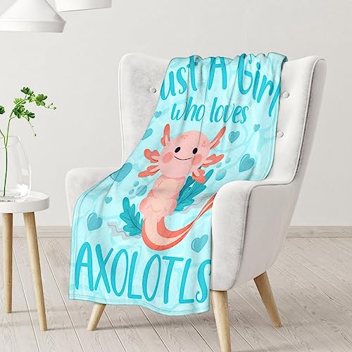 Girl Blanket - 50x60 Inches Cute Axolotl Throw - Blue Soft Fuzzy Blankets for Bed, Couch & Living Room