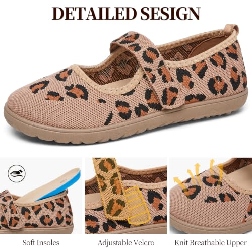 Image of Waluzs Wide Toe Box Flats Shoes Women Knit Ballet Flats Mary Jane Dress Flat Wide Width Walking Shoes Slip-on with Strap