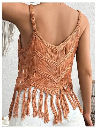 MakeMeChic Women's Fringe Trim Vest Top Sleeveless Spaghetti Strap Summer Boho Camisole3