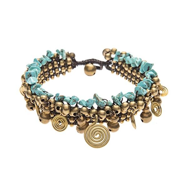 81stgeneration Tobillera Pulsera de Tobillo Mujeres Turquesa Granos Encanto Bronce Espiral | DeHippies.com