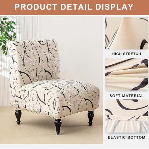 Image of Eco-Ancheng Armless Chair Slipcover Removable Armless Accent Chairs Covers Washable Armless Slipper Chair Slipcover Printed Armless Chair Furniture Protector Covers for Living Dining Room Hotel