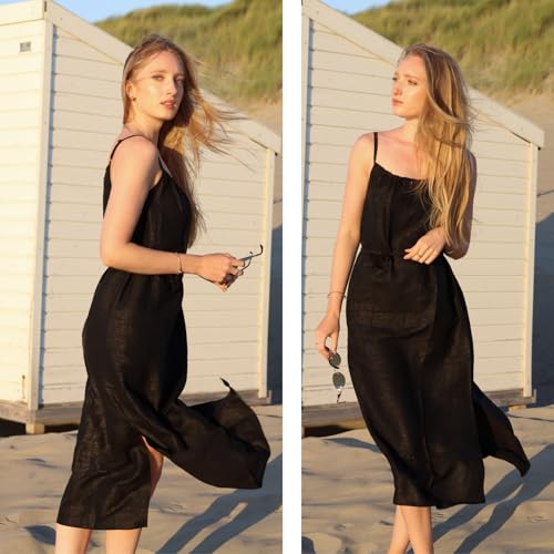 Summer Black Dress Xiang Yun Silk 100% 18MM and 19MM Silk Midi Dresses Casual Graduation Wedding Guest Dress4