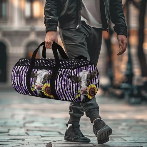 Rchsmod Cow American Flag Print Duffel Bag for Men Women Sunflower Camouflage Design Zipper Travel Duffel Bag Carry On Weekender Overnight Bag Lightweight Garment Bags for Swimming Sport Beach4
