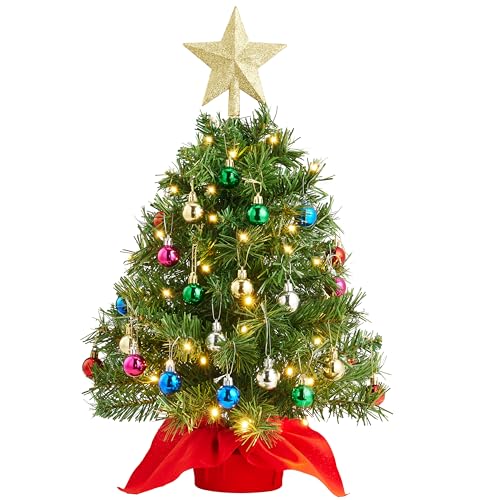 Joiedomi 24'/2FT Mini Christmas Tree Tabletop Set with Clear LED Lights, Artificial Mini Christmas Tree with Star Treetop and Hanging Ornaments, Best DIY Xmas Decorations