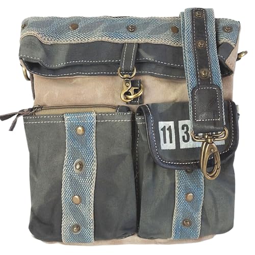 Sunsa Taschen. Umhängetasche. Damen Tasche. Damentasche mit Viele Frontfächern. Große Handtasche aus Canvas/Leinwand und Leder. Vintage Unisextasche. Geschenk für Sie/Ihn