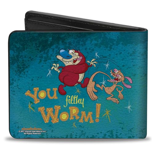 Ren and Stimpy Buckle-Down PU Bifold Wallet-Ren Slapping Stimpy You Filthy Worm, Multicolor, 4.0" x 3.5"2