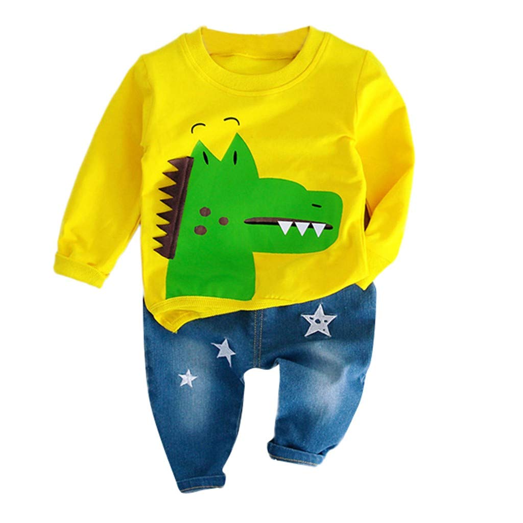 GNYD Toddler Kids Baby Boys Cartoon Pullover T-Shirt Tops Jeans Pants Outfits Set