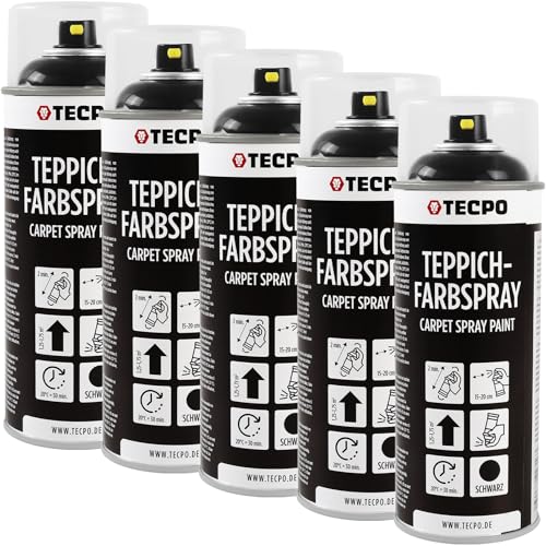 TECPO Teppich Farbspray 5x 400ml Textilfarbe schwarz Teppichspray für Auto Matten Fussmatten Stoff Gummi Kunststoff Innenraum Aufbereitung