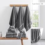 LANE LINEN 100% Mercerized Cotton Bath Towels Set of 18 – Zero Twist, 6 Bath, 6 Hand Towel & 6 Washcloths, Soft, Ideal for Spa Hotel & Home, Gentle on Body, Durable After Multiple Washes – Cool Grey - Image 5
