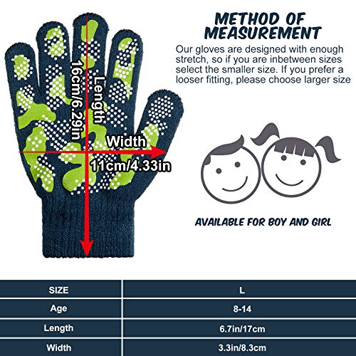 SATINIOR 6 Pairs Boys Girls Magic Stretch Gripper Gloves Winter Knitted Full Finger Gloves for 4-8 Years Old Kids, 6 Styles4