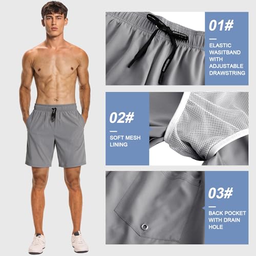 Image of HOdo Mens Swim Trunks with Mesh Liner 9 inch Quick Dry Swim Shorts Bathing Suits for Men Swimwear Board Shorts wiht Pockets