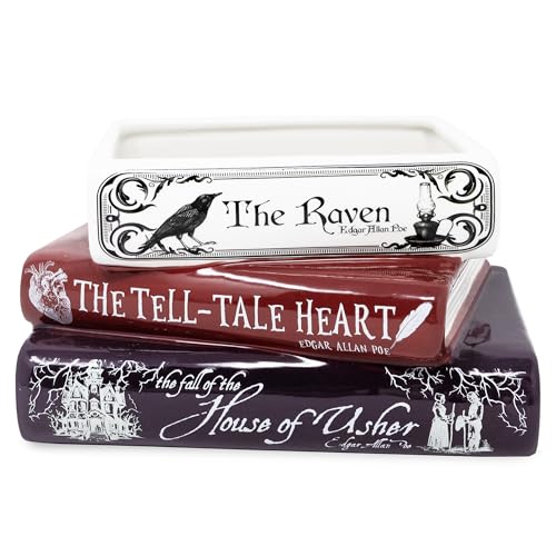 Steel Mill & Co Original Small Book-Shaped Decorative Planter, Ceramic Planter for Home Decor, Gothic Bookshelf Decor, Unique Planter for Book Lover (Edgar Allan Poe)