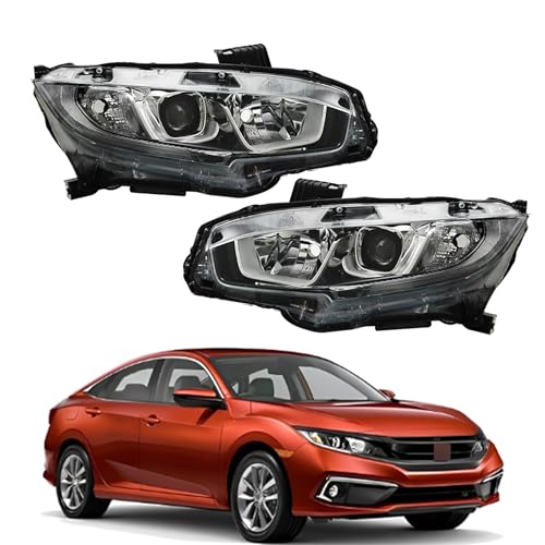 Thomletha Driver Side and Passenger Side Headlights Assembly Halogen with DRL Replacement for Honda Civic 2016-2020 Housing Black Lamp LH RH 2PCS HO2503173 HO2502173