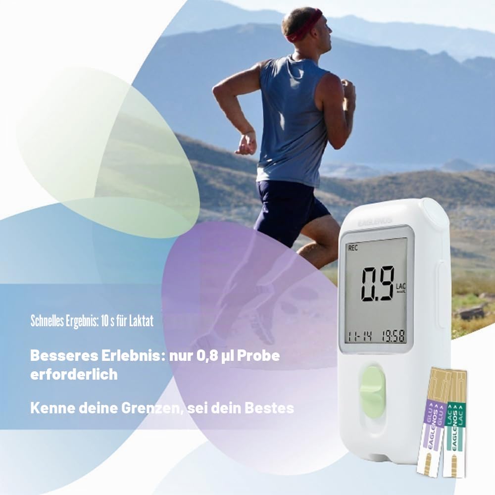 Laktat-Testset, Blutlaktat-Messgerät, 50 Ersatzstreifen und 1 Messstreifen, Messbereich 0,5–28 mmol/l, zur Überwachung der sportlichen Leistung