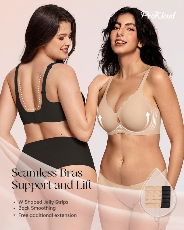 Image of ProKloud Bras for Women No Underwire Wireless Jelly Bras Full Coverage Seamless Push Up Bralettes Support Tshirt Bra