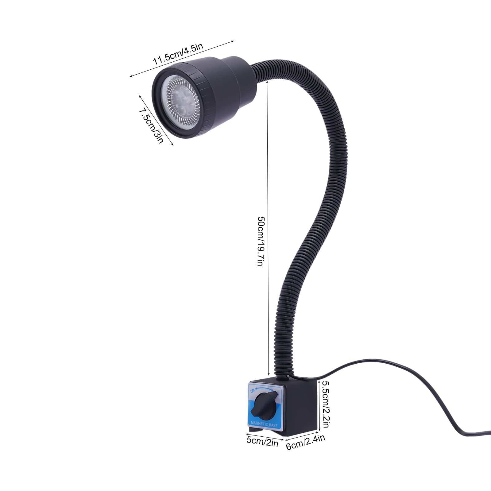 Lampa maszynowa CNC, 220 V, magnetyczna lampa LED, elastyczna lampa robocza z elastycznym ramieniem świetlnym i obrotem o 360°, do warsztatów mechanicznych