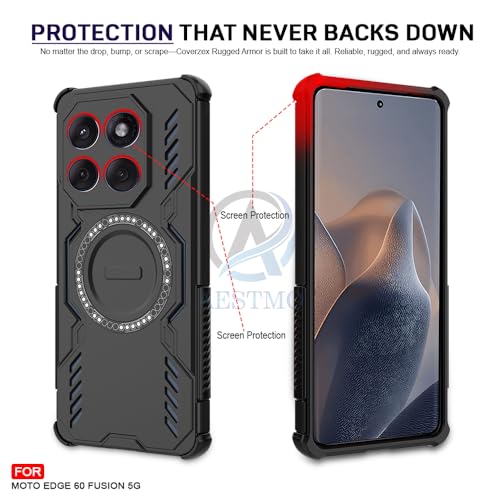 Image of AESTMO Back Case Cover for Motorola Moto Edge 60 Fusion 5G | Magnetic Case with Built-in Metal Ring | Compatible with MagSafe Accessories | Shockproof Hybrid (PC + TPU, Black)