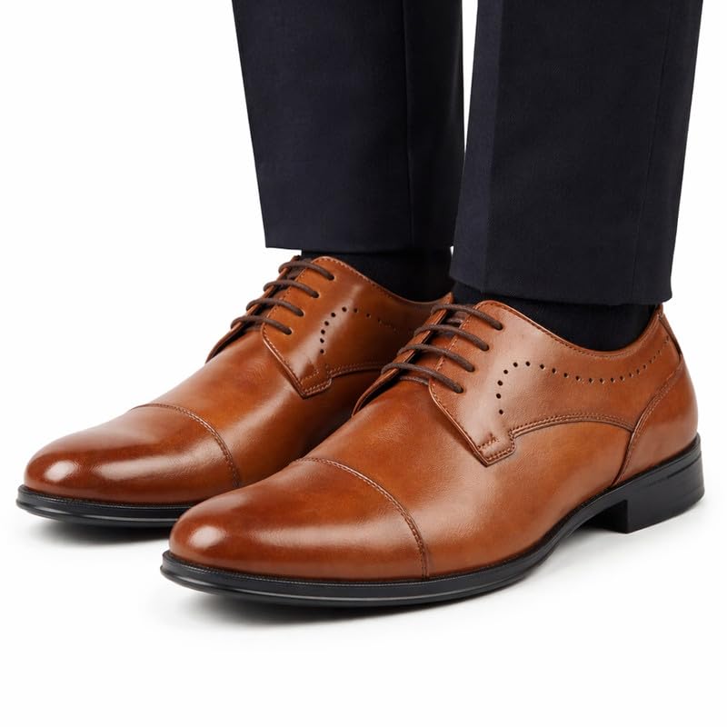 Image of FAUSTO Men Formal Classic Office Lace Up Derby College Shoes | Evening Party, Event, Wedding Tuxedo Oxford Shoe | Memory Cushioned Insole