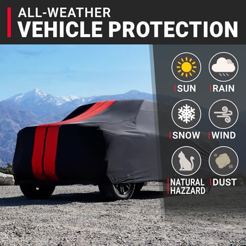 Image of iCarCover Premium Truck Cover for 1973-1983 Ford F-100 Regular Cab, Long Bed Heavy Duty Waterproof All Weather Automobiles Custom Fit Full Exterior UV Snow Rain Protection Covers (Stripe - Black /Red)