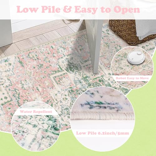 Tapete Lavable 5x7 pies Verde y Rosa Boho Vintage miniatura 5