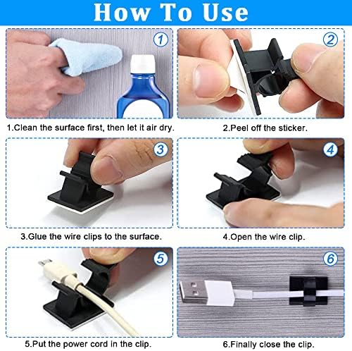 JTDEAL 50 Pcs Cable Clips Adjustable Wire Clips Self-Adhesive Cable Holder Plastic Cable Organisers Cable Management Clips Multipurpose Cord Clips for Computer TV PC Laptop Ethernet Cable Desktop