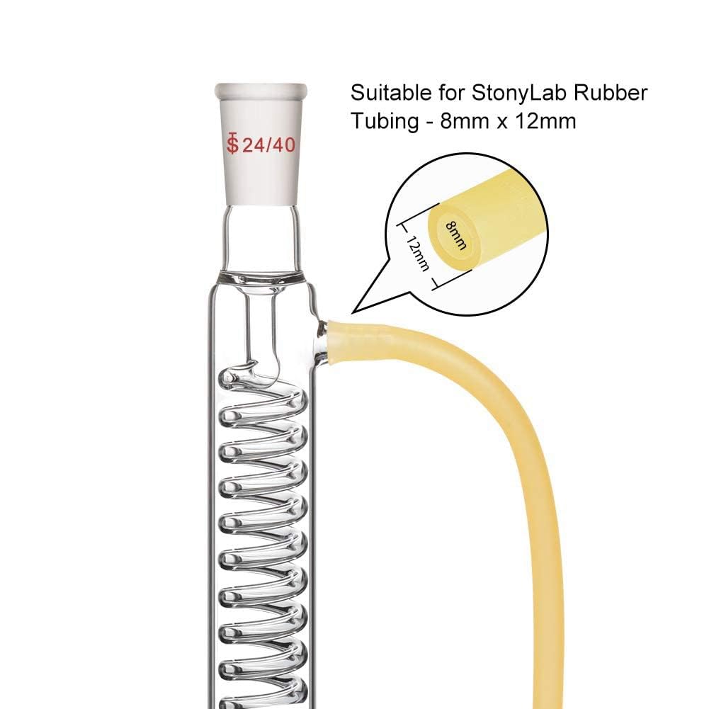 Condensatore in vetro borosilicato con raccordo 24/40, lunghezza giacca da 300 mm, tubo condensatore a serpentina, facile da installare