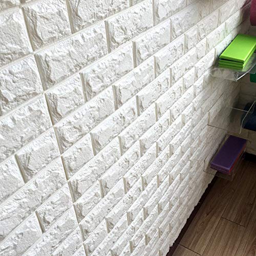 Canvas Wall Stickers, 3D Brick Wall Stickers Wallpaper Decor Foam Waterproof Wall Covering Wallpaper for Kids Living Room DIY Background,White,60 X 60 X 0.85cm