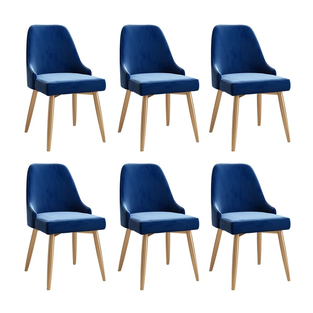 SJIALEN Golden Leg Dining Chairs Set of 6, Velvet Bedroom Balcony Makeup Chair Accent Chairs Apartment Living Room Side Chair Kitchen Chair (Color : Blue)