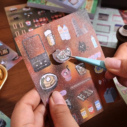 Image of 2PCS Girl's Japanese Retro Sticker Book, Food and Daily Life Theme - 500+ Cute Old Showa Style Foodie Stickers, for DIY Scrapbooking Journaling Handbook Decoration