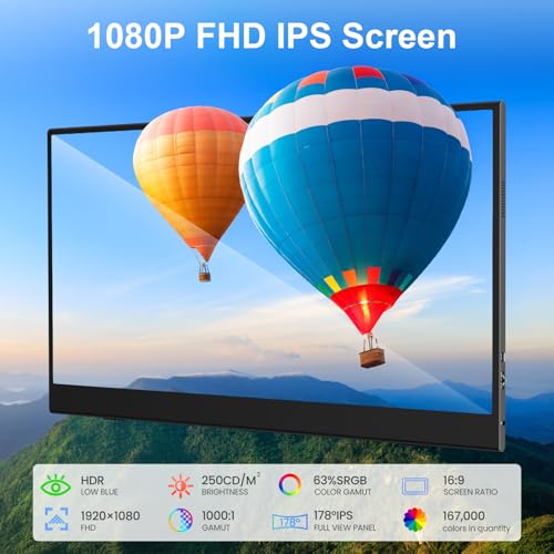 Image of UFYQL 10-Point Touch Portable Monitor, 15.6 inch 1080P FHD IPS Screen, Aluminum Alloy Body with Smart Protective Cover, Dual USB-C & Mini HDMI Ports, VESA Mount Holes, for Laptop, PC,Phone