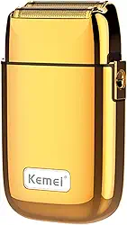 KEMEI Navalhas elétricas para homens, barbeador elétrico profissional sem fio todo de metal, lâminas de titânio de lítio, aparador de barba facial recarregável por USB, dourado (TX1 ouro)