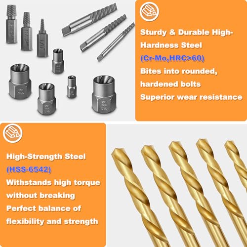 Image of 39PCS Screw Extractor Bolt Extractor Set with Left Hand Drill Bit Set | Easy Out Screw Extractor Set,Multi-Spline Stripped Screw Extractor Kit, Bolt Extractor Kit for Studs, Rusted, Bolts & Screws