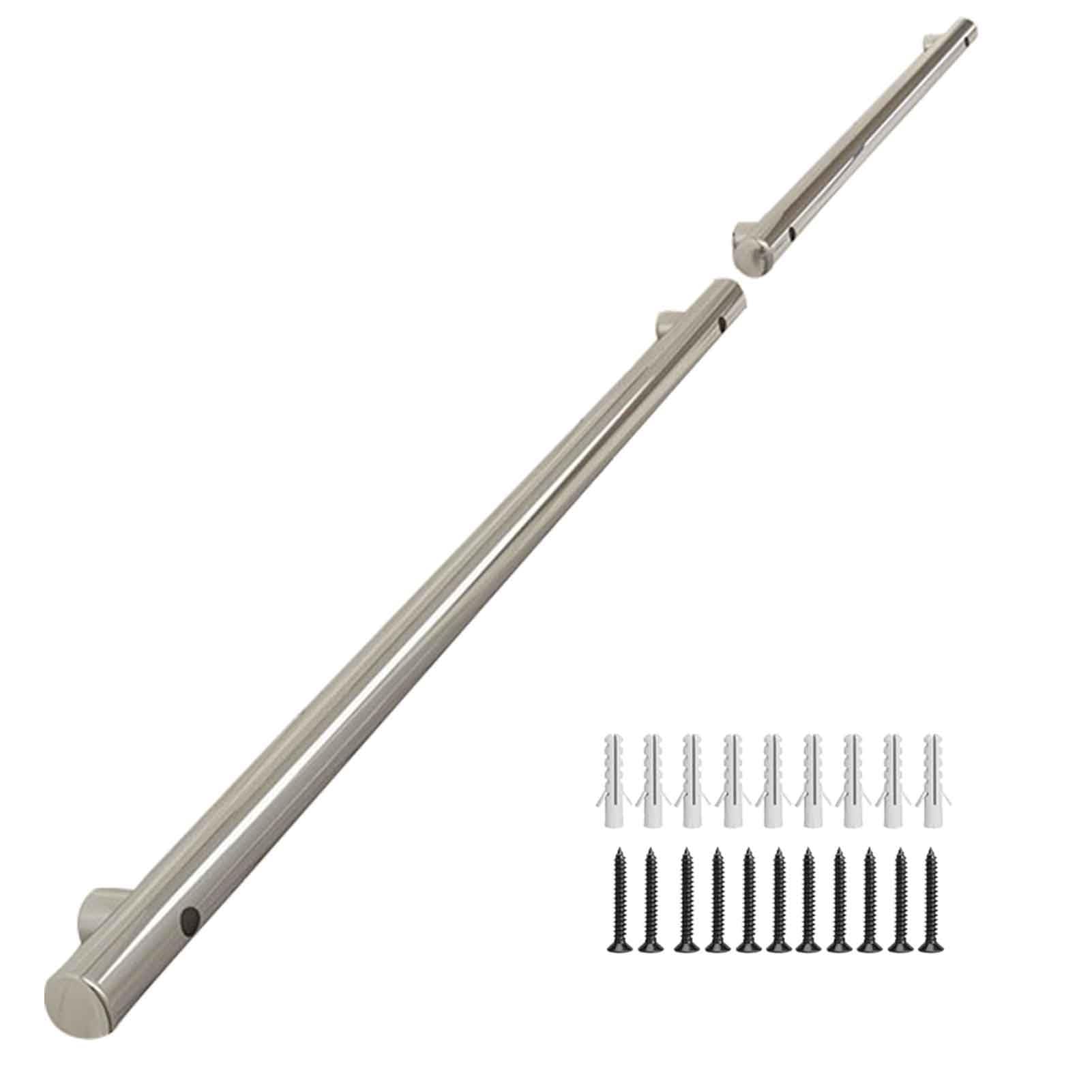 RRrawgff Hand Rails Stairs, Silver Bannister Rail for Stairs Handrail, Non-Slip Railings for Indoor Outdoor Steps, Metal Stainless Steel Round Pipe Handle(17ft/510cm)