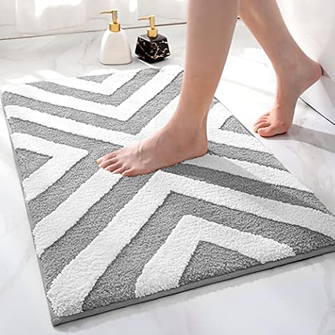DEXI Bath Mat 40 x 60 cm,Non Slip Bathroom Mat Soft and Water Absorbent Bath Rug,Machine Washable Durable Floor Mat,Light Grey Cover