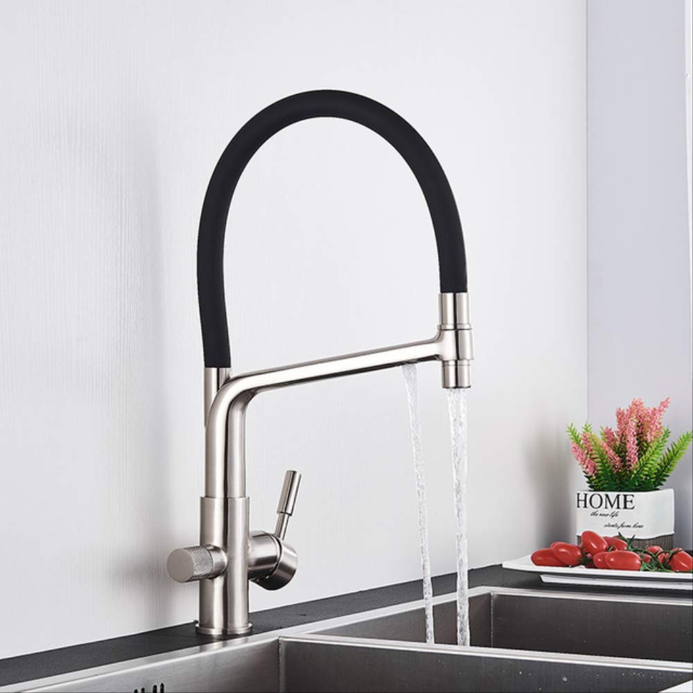 ZYCHSJXA Kitchen Water Filter Faucet faucets Dual Spout Mixer 360 Degree Rotation Purification Feature Taps Brushed Nickle